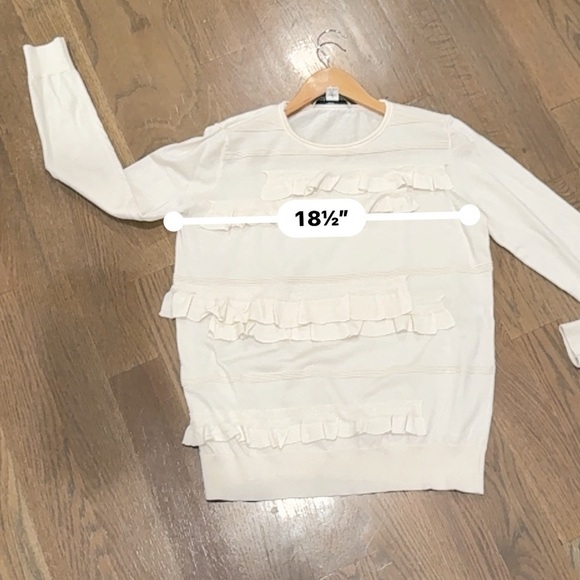 Diane von Furstenberg Benni Ruffled Merino Ivory Pullover Sweater L - Picture 8 of 9